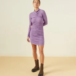 MONROW Flat Rib Mock Shirred Dress ASTERPURPLE Outlet